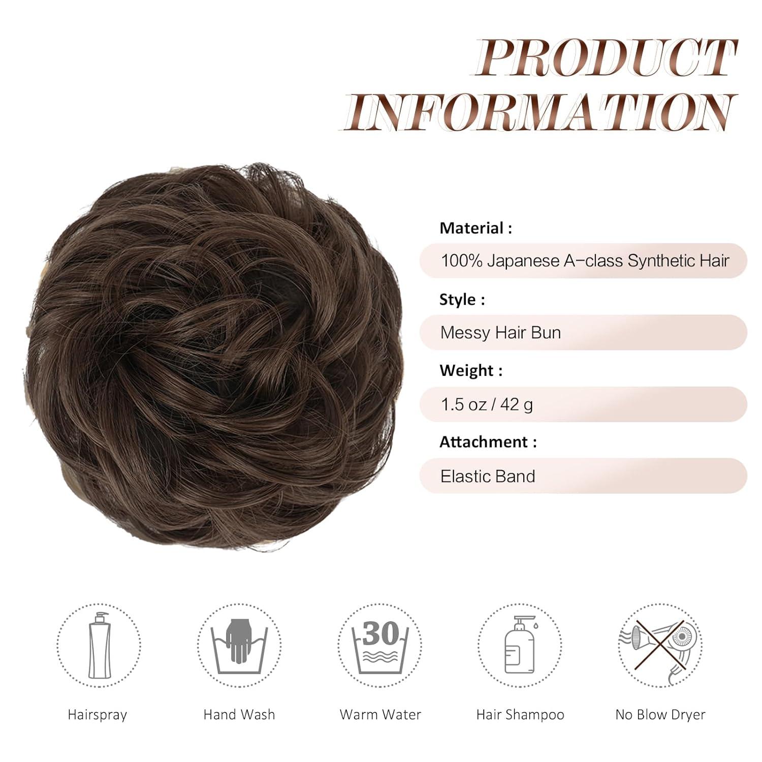 imageFESHFEN Messy Bun Hair Piece Wavy Synthetic Chignon Scrunchies for Instant Volume Elastic Bun Ponytail Hair Extensions Thick Hairpieces for Women Black Gray and White Tips 150 oz8 Medium Chestnut Brown