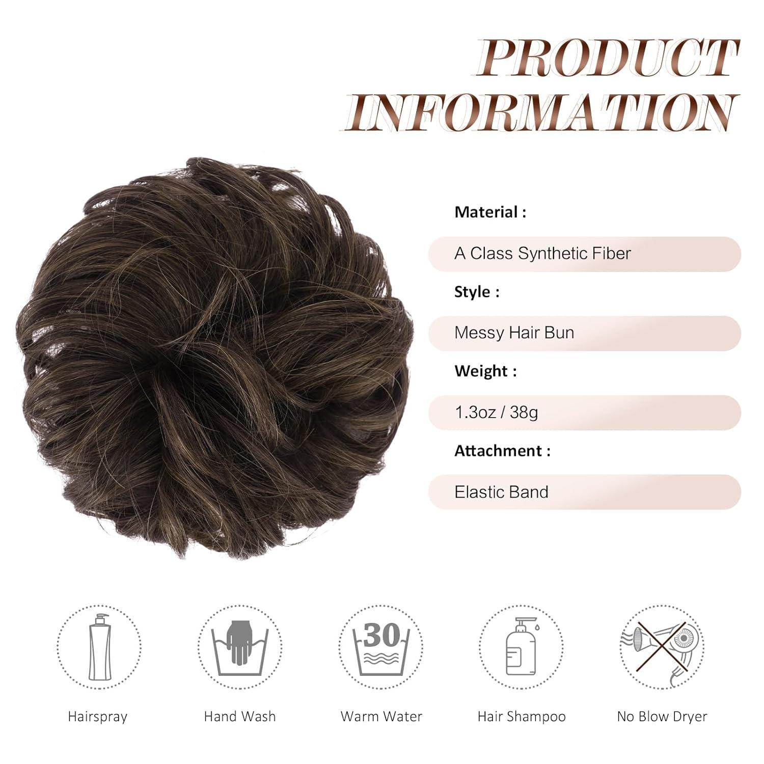 imageFESHFEN Messy Bun Hair Piece Wavy Synthetic Chignon Scrunchies for Instant Volume Elastic Bun Ponytail Hair Extensions Thick Hairpieces for Women Black Gray and White Tips 150 oz46A Mixed Chocolate Brown
