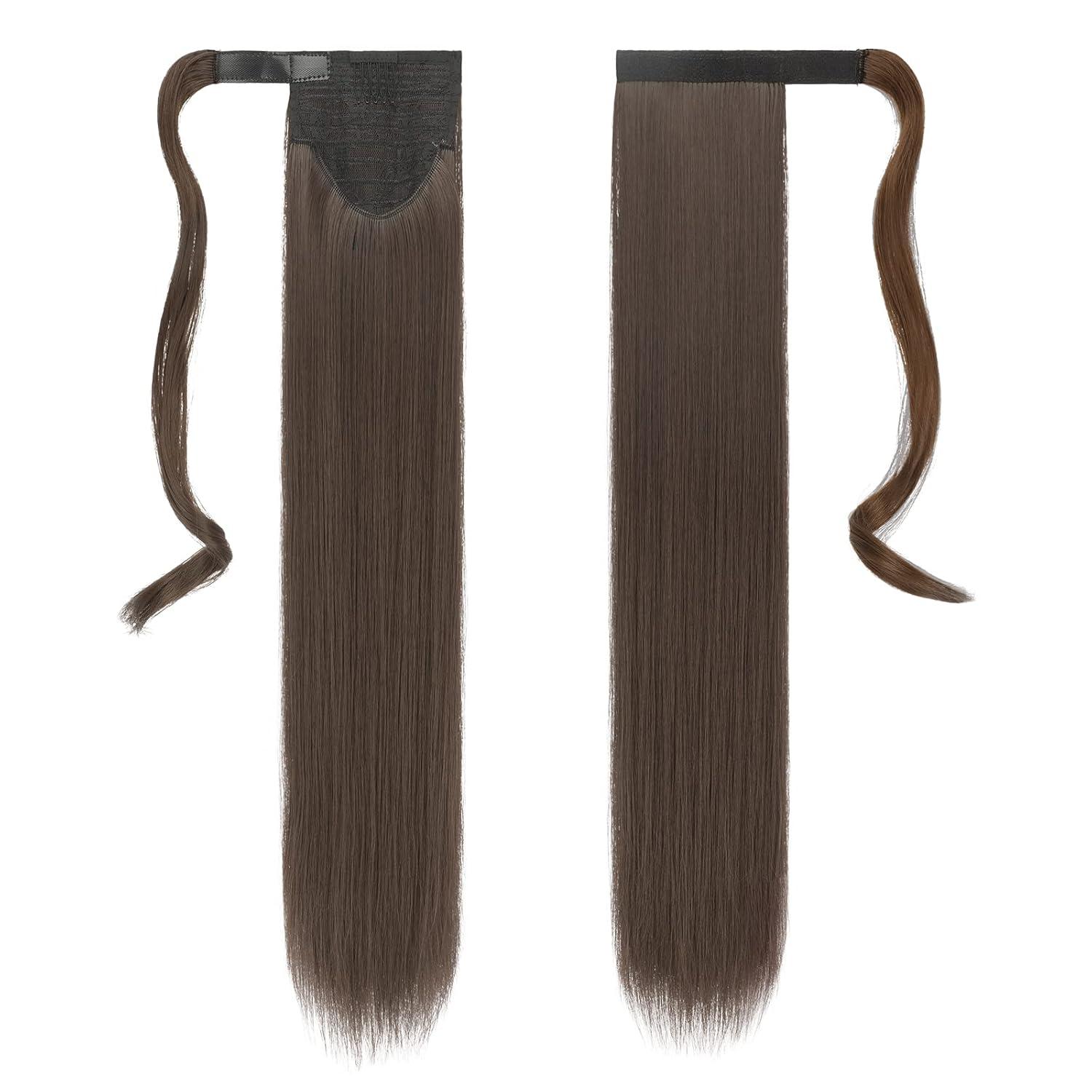 imageFESHFEN Ponytail Extensions 24 Inch Long Straight Black Wrap Around Synthetic Ponytails Hair Piece Pony Tail Hair Extensions Hairpieces for Women610H Chestnut Brown