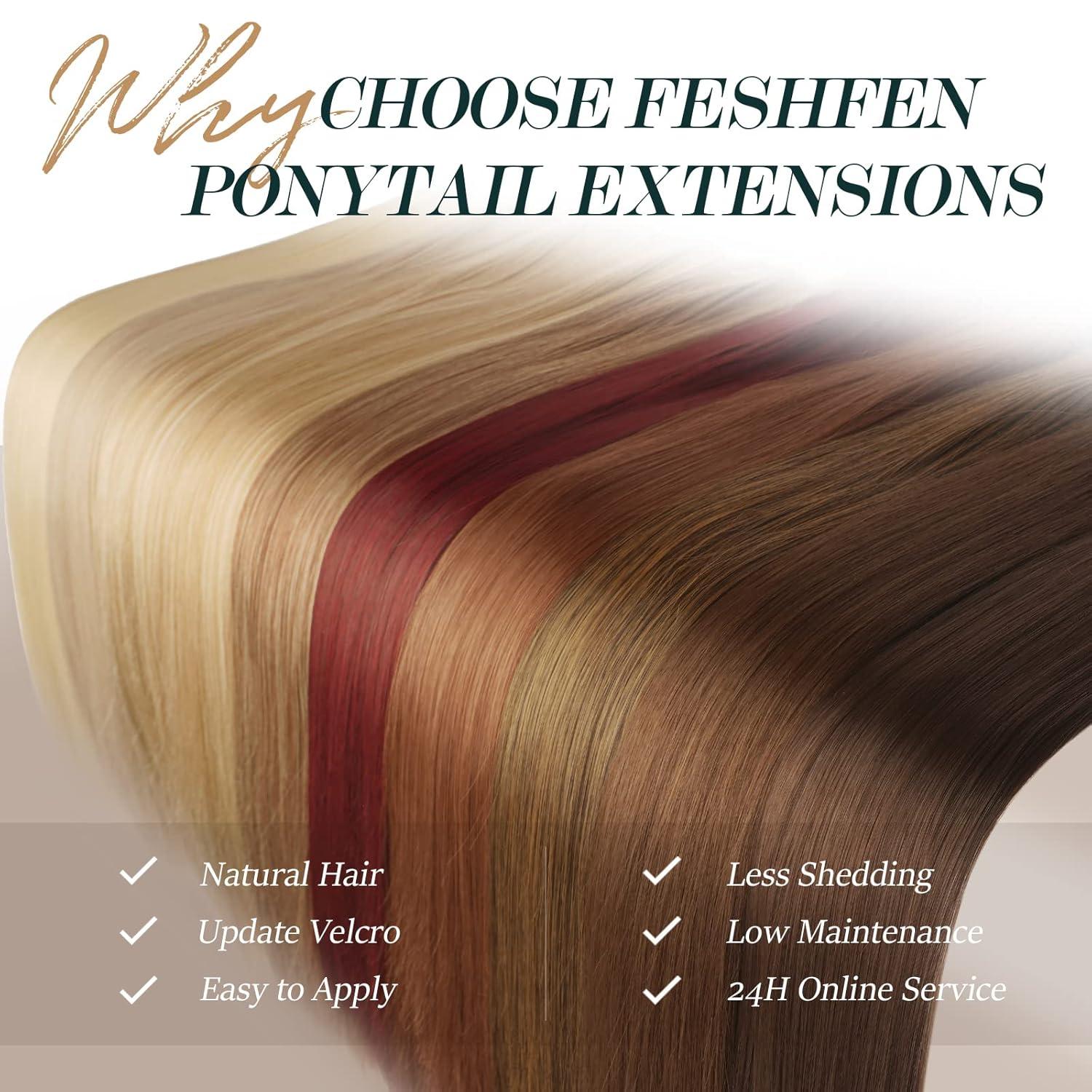 imageFESHFEN Ponytail Extensions 24 Inch Long Straight Black Wrap Around Synthetic Ponytails Hair Piece Pony Tail Hair Extensions Hairpieces for Women610H Brown