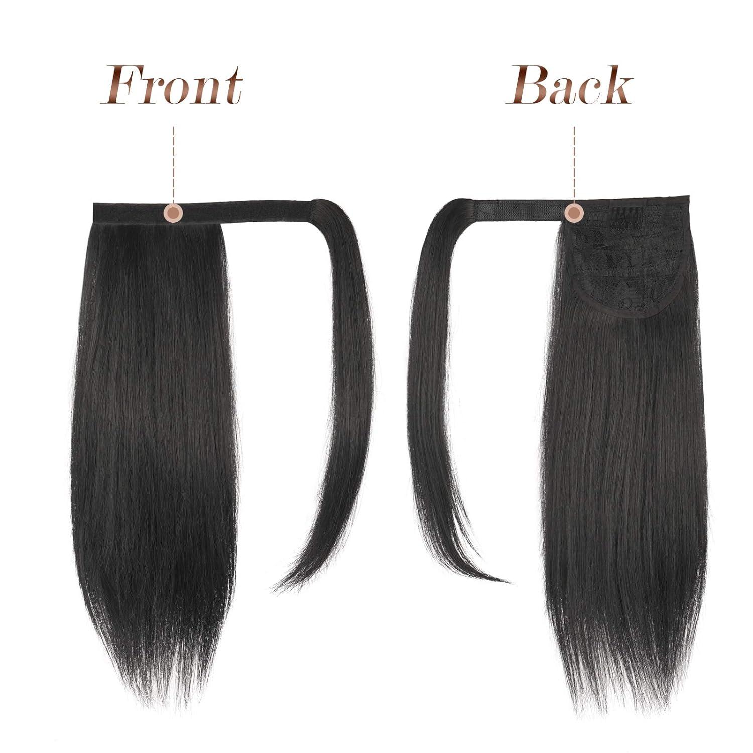 imageFESHFEN Ponytail Extensions 24 Inch Long Straight Wrap Around Synthetic Medium Brown Ponytails Hair Piece Pony Tail Hair Extensions Hairpieces for WomenNatural Black