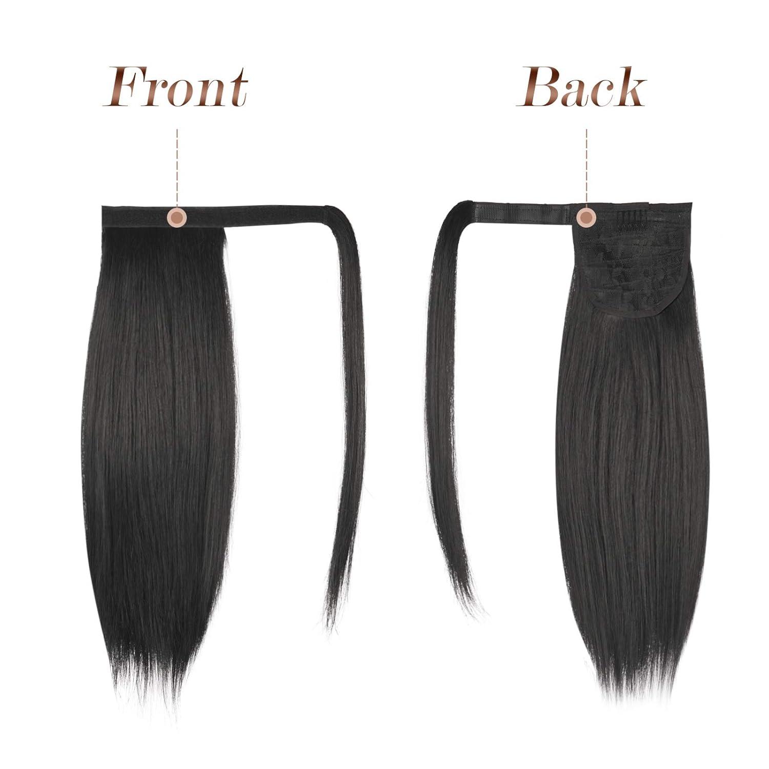 imageFESHFEN Ponytail Extensions 24 Inch Long Straight Wrap Around Synthetic Medium Brown Ponytails Hair Piece Pony Tail Hair Extensions Hairpieces for WomenNatural Black
