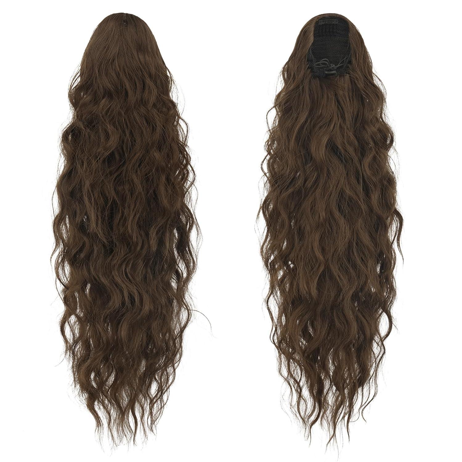 imageFESHFEN Ponytail Extensions 26 inch Drawstring Long Curly Wavy Clip in Ponytails Synthetic Hair Piece Pony Tail Hairpieces for Women Honey Blonde Mixed Light Brown810 Light Brown