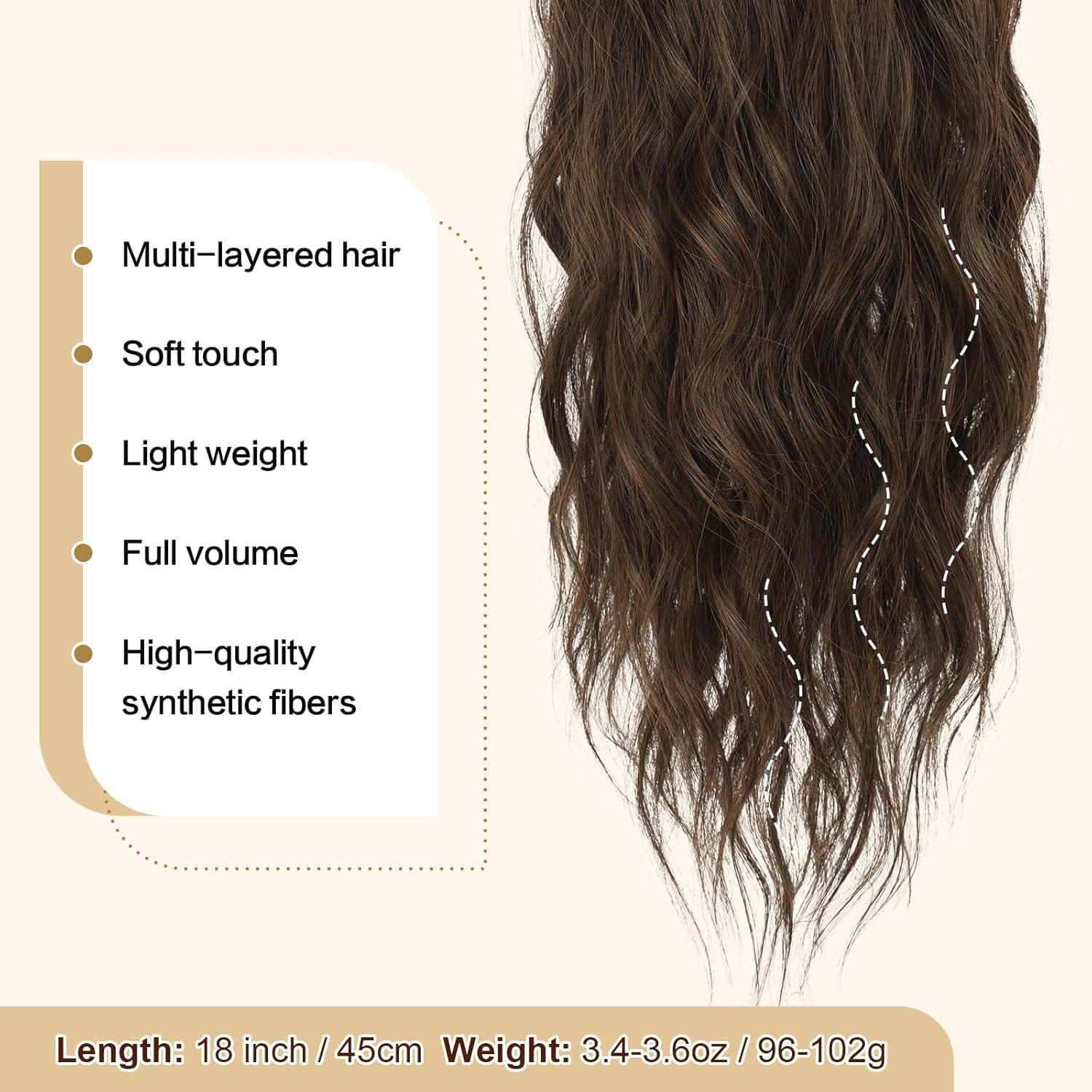 imageFESHFEN Ponytail Extensions Drawstring Ponytails Hair Extension Long Curly Wavy Hair Piece Synthetic Pony Tail Hairpieces for Women Golden Brown Mix Blonde 18 inch430 Brown Light Auburn Mixed