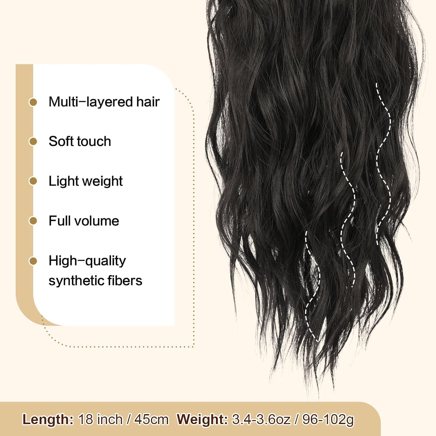 imageFESHFEN Ponytail Extensions Drawstring Ponytails Hair Extension Long Curly Wavy Hair Piece Synthetic Pony Tail Hairpieces for Women Golden Brown Mix Blonde 18 inch4 Black Brown