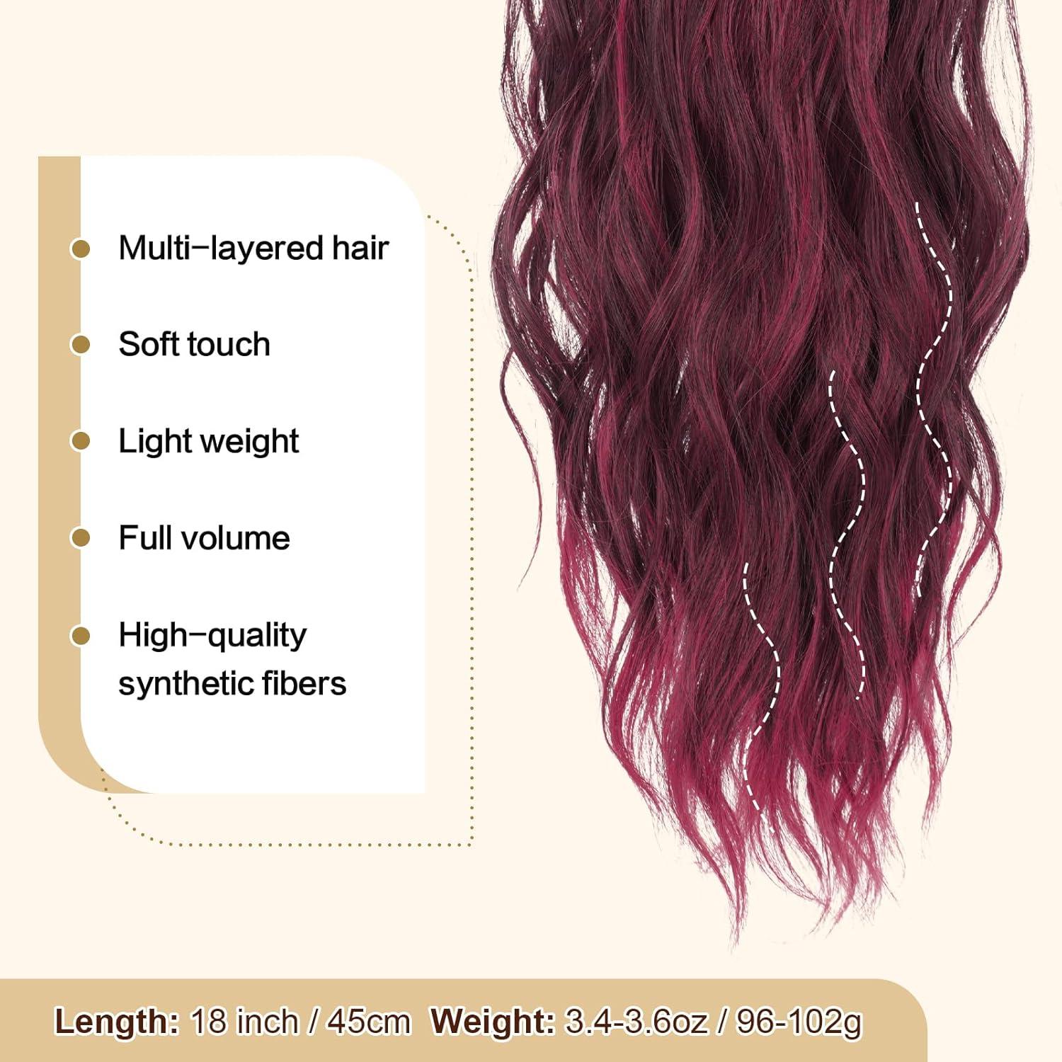 imageFESHFEN Ponytail Extensions Drawstring Ponytails Hair Extension Long Curly Wavy Hair Piece Synthetic Pony Tail Hairpieces for Women Golden Brown Mix Blonde 18 inchBlack Ombre Red