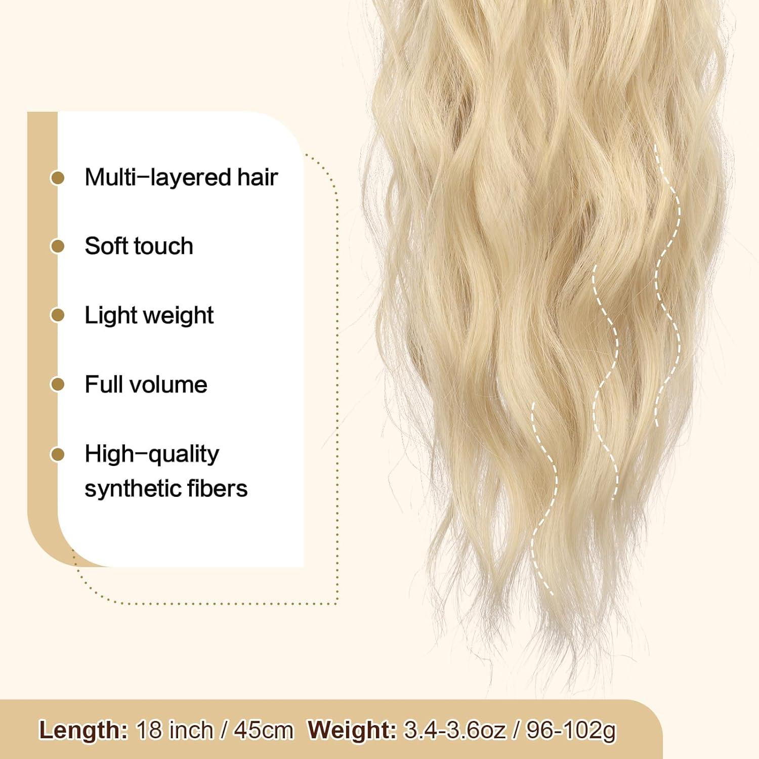 imageFESHFEN Ponytail Extensions Drawstring Ponytails Hair Extension Long Curly Wavy Hair Piece Synthetic Pony Tail Hairpieces for Women Golden Brown Mix Blonde 18 inch2460 Light Blonde