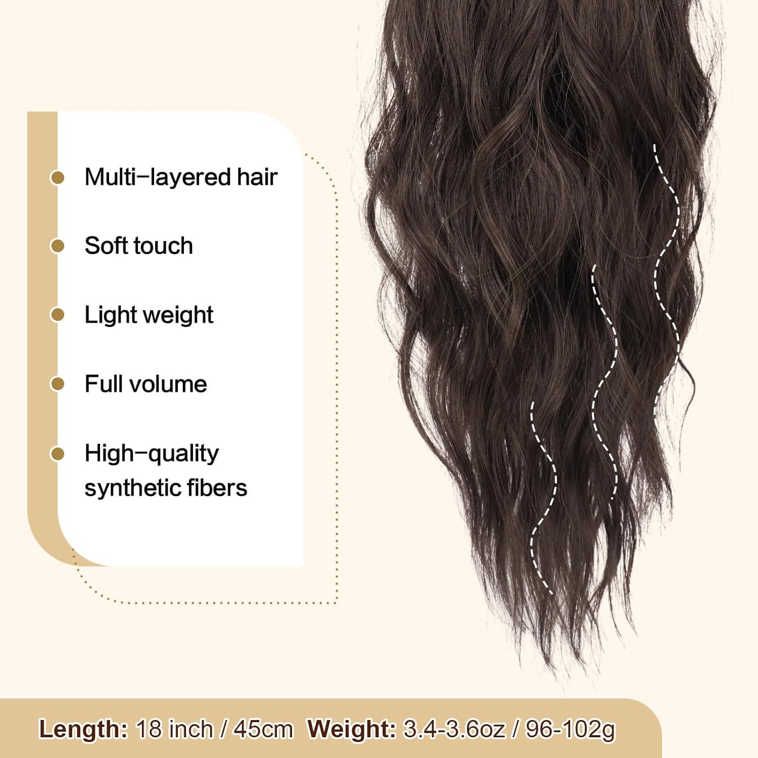 imageFESHFEN Ponytail Extensions Drawstring Ponytails Hair Extension Long Curly Wavy Hair Piece Synthetic Pony Tail Hairpieces for Women Golden Brown Mix Blonde 18 inch46A Mixed Brown