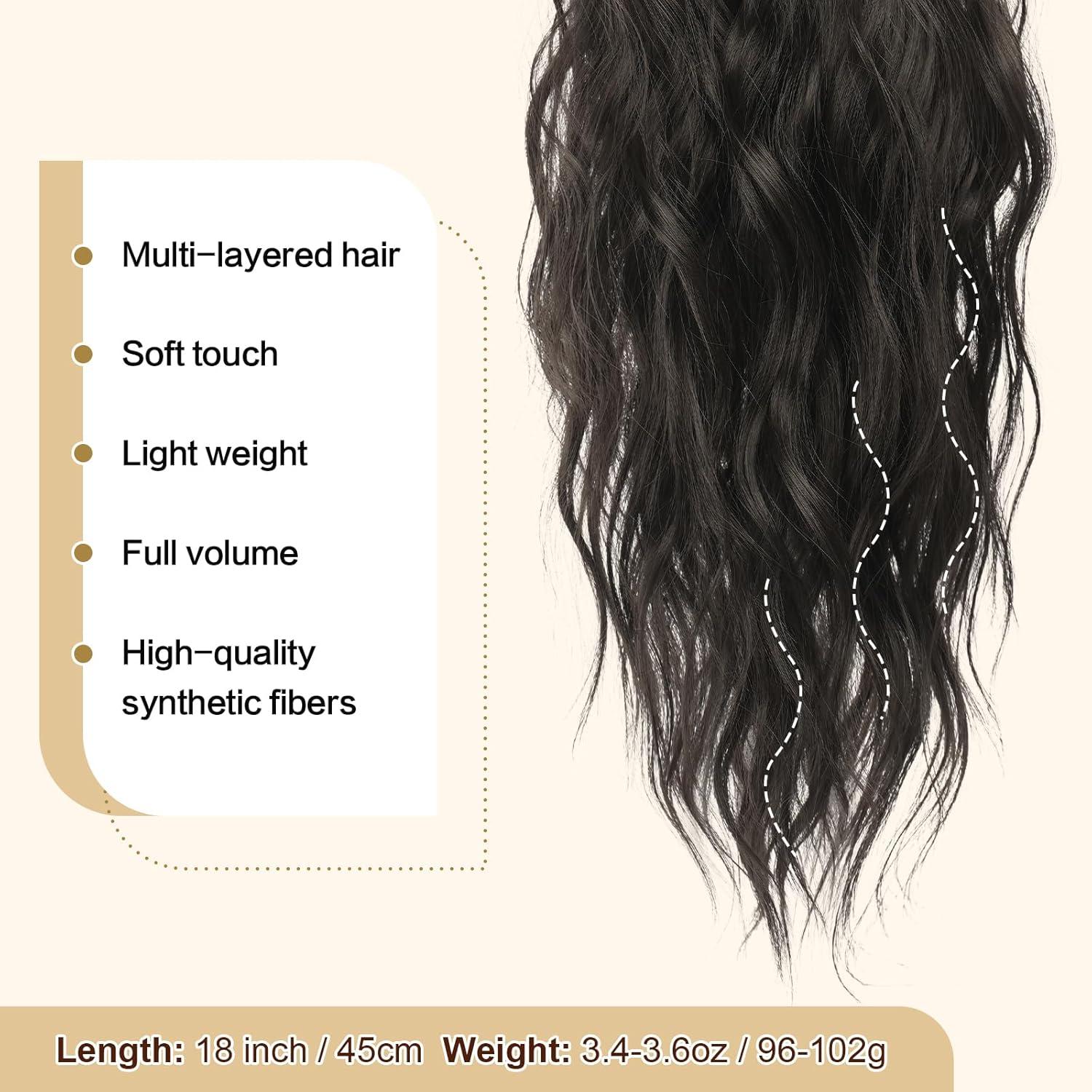 imageFESHFEN Ponytail Extensions Drawstring Ponytails Hair Extension Long Curly Wavy Hair Piece Synthetic Pony Tail Hairpieces for Women Golden Brown Mix Blonde 18 inch2 Natural Black