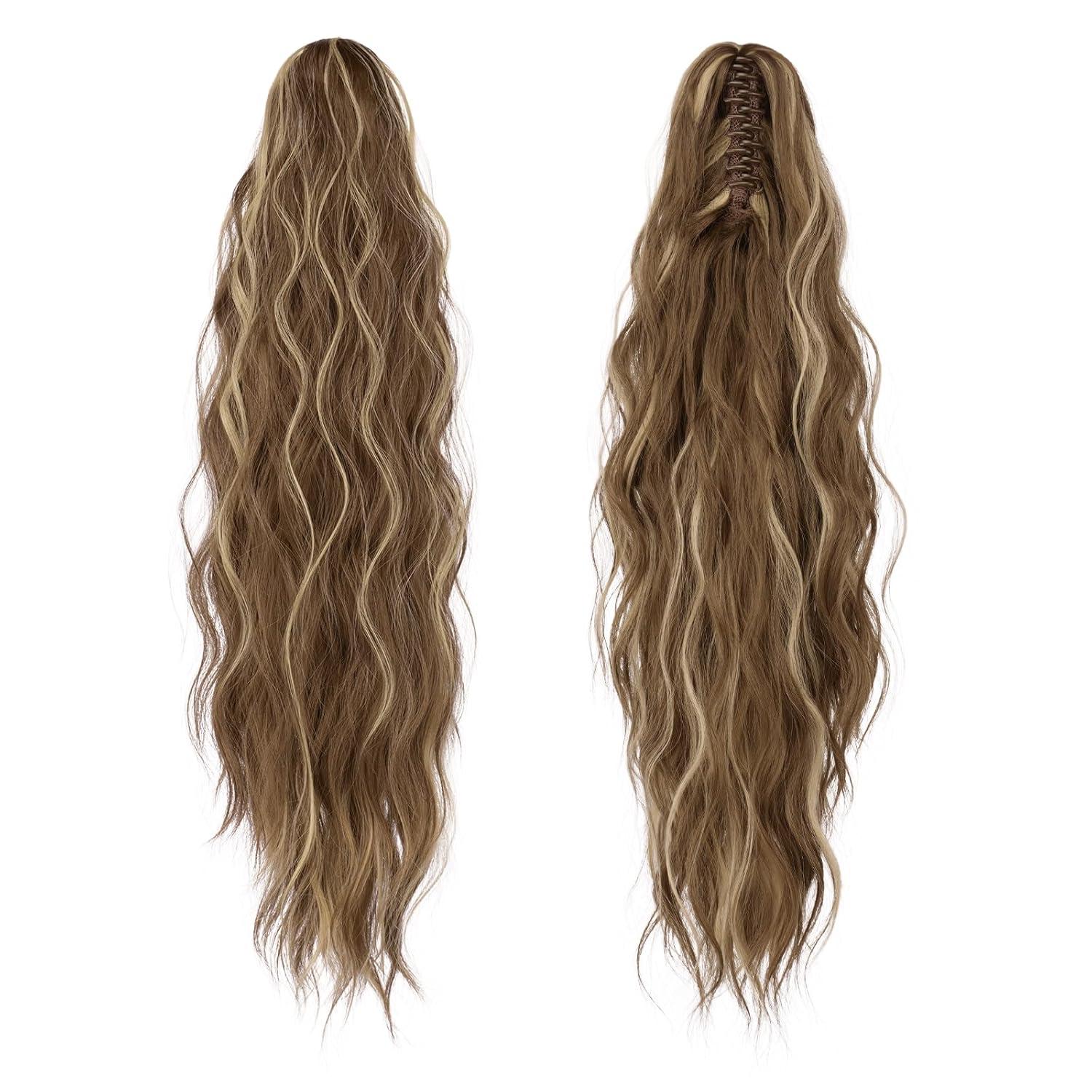 imageFESHFEN Ponytail Extensions Long Claw Clip in Ponytail Hairpiece Synthetic Pony Tails Hair Piece Natural Wavy Hairpieces for Women 20 inch Dirty Blonde12H29 Light Brown Blonde