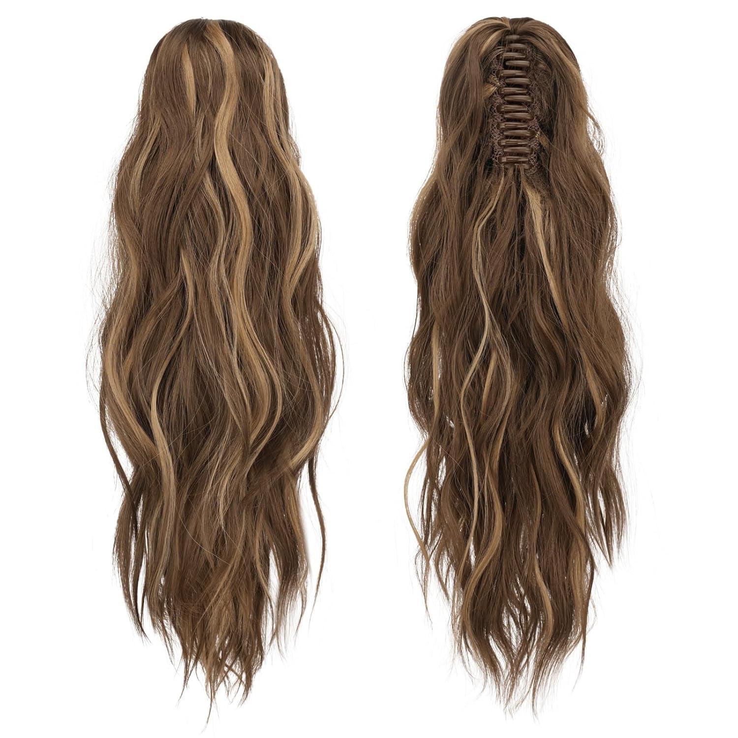 imageFESHFEN Ponytail Extensions Long Claw Clip in Ponytail Hairpiece Synthetic Pony Tails Hair Piece Natural Wavy Hairpieces for Women 20 inch Dirty BlondeHoney Blonde Mixed Light Brown