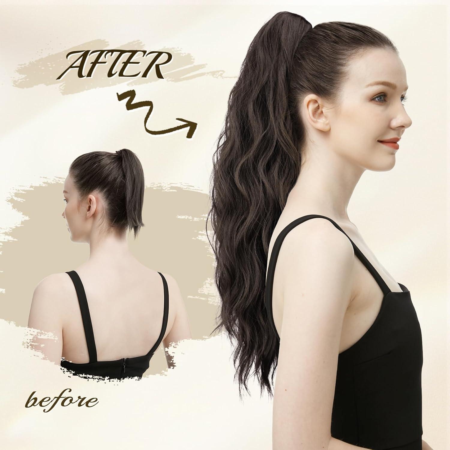 imageFESHFEN Ponytail Extensions Long Claw Clip in Ponytail Hairpiece Synthetic Pony Tails Hair Piece Natural Wavy Hairpieces for Women 20 inch Dirty Blonde12H29 Light Brown Blonde