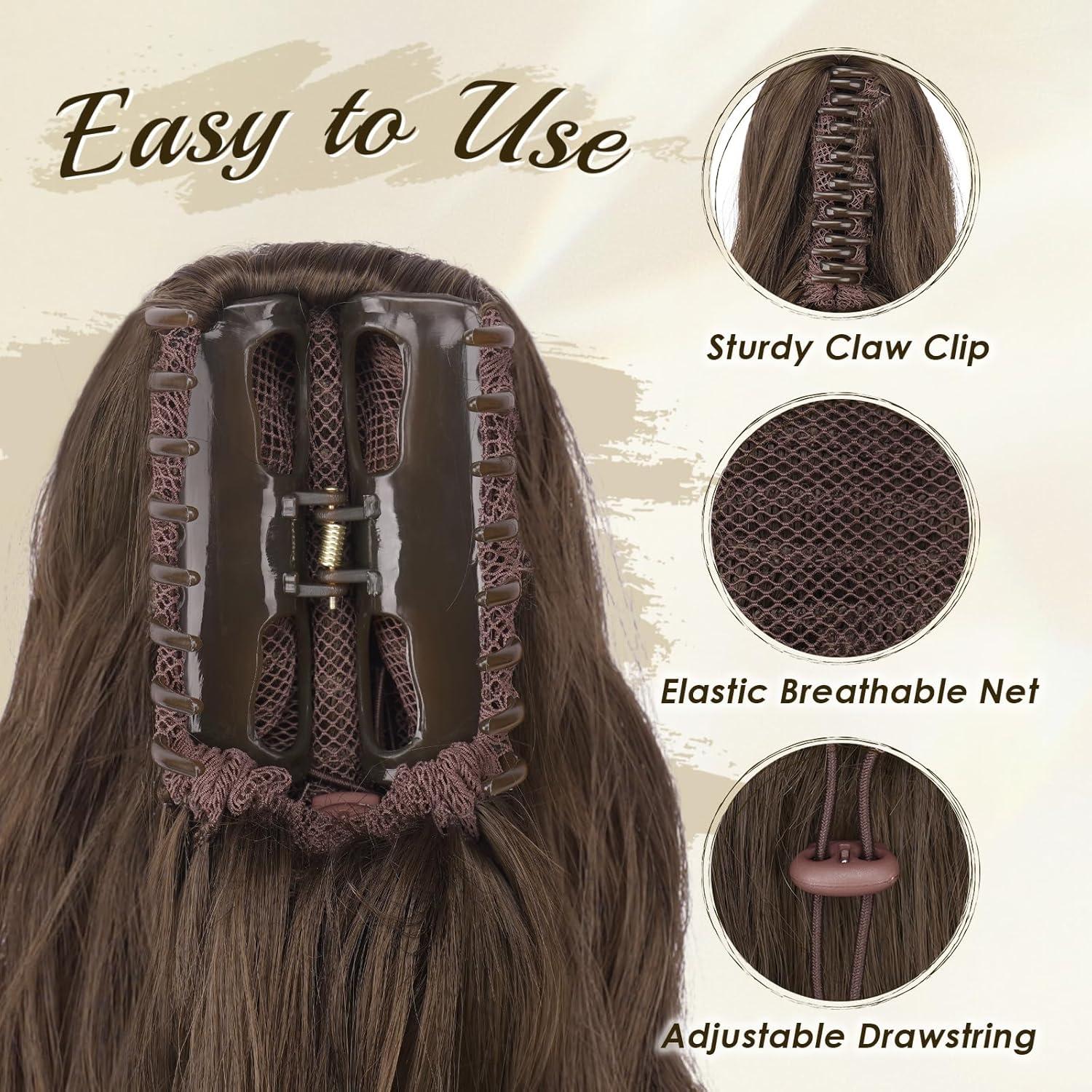 imageFESHFEN Ponytail Extensions Long Claw Clip in Ponytail Hairpiece Synthetic Pony Tails Hair Piece Natural Wavy Hairpieces for Women 20 inch Dirty Blonde810 Chestnut Brown
