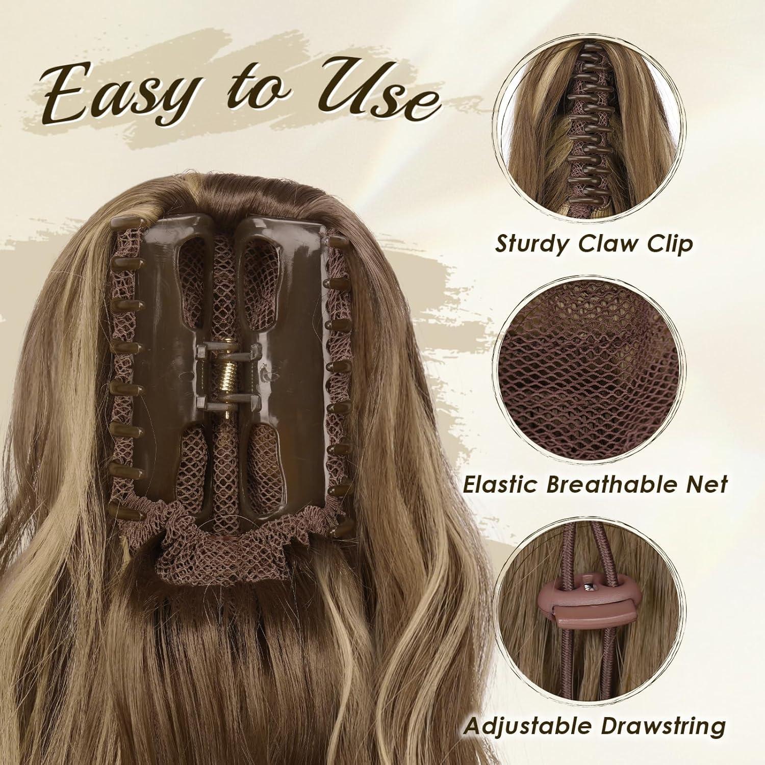 imageFESHFEN Ponytail Extensions Long Claw Clip in Ponytail Hairpiece Synthetic Pony Tails Hair Piece Natural Wavy Hairpieces for Women 20 inch Dirty Blonde12H29 Light Brown Blonde
