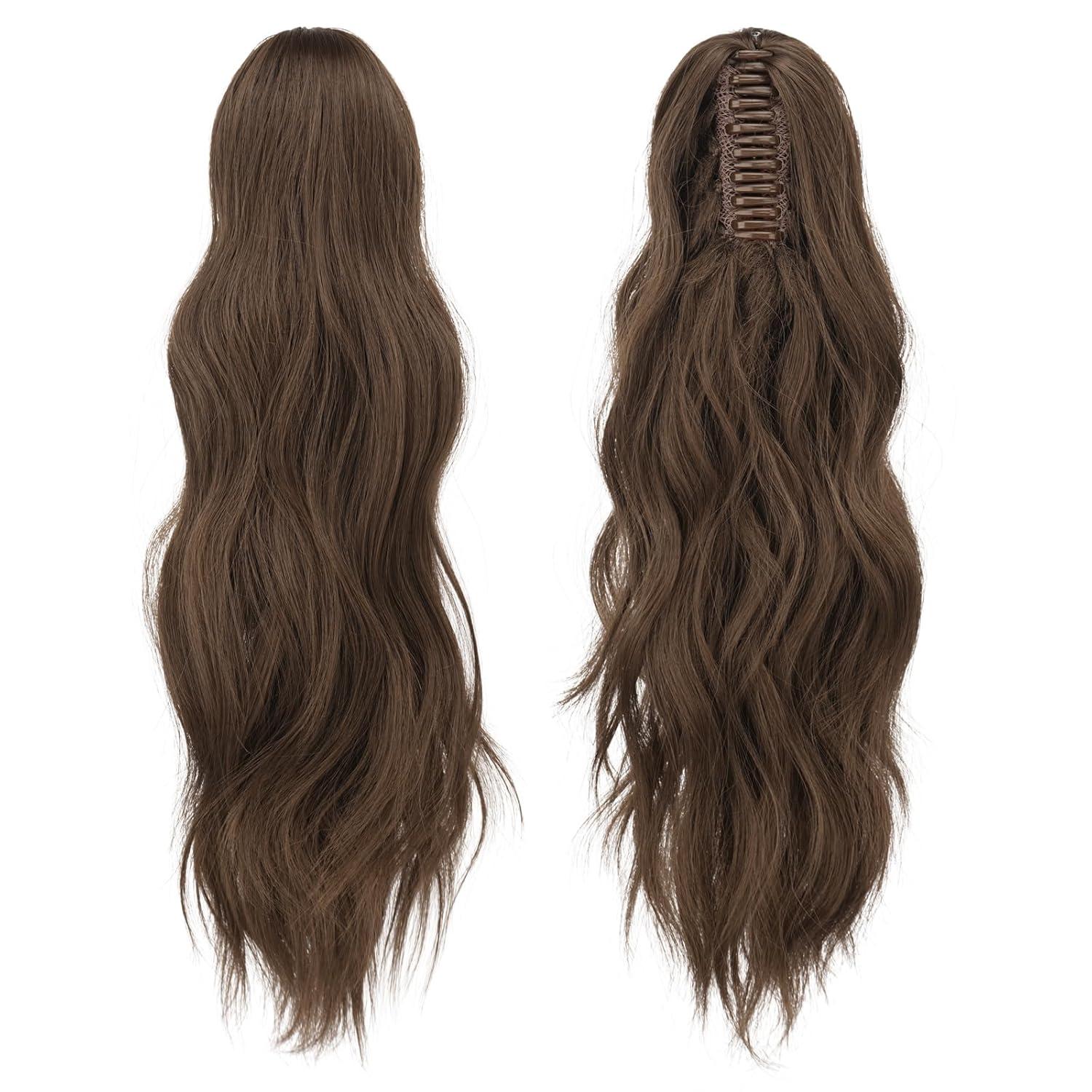 imageFESHFEN Ponytail Extensions Long Claw Clip in Ponytail Hairpiece Synthetic Pony Tails Hair Piece Natural Wavy Hairpieces for Women 20 inch Dirty BlondeChestnut Brown