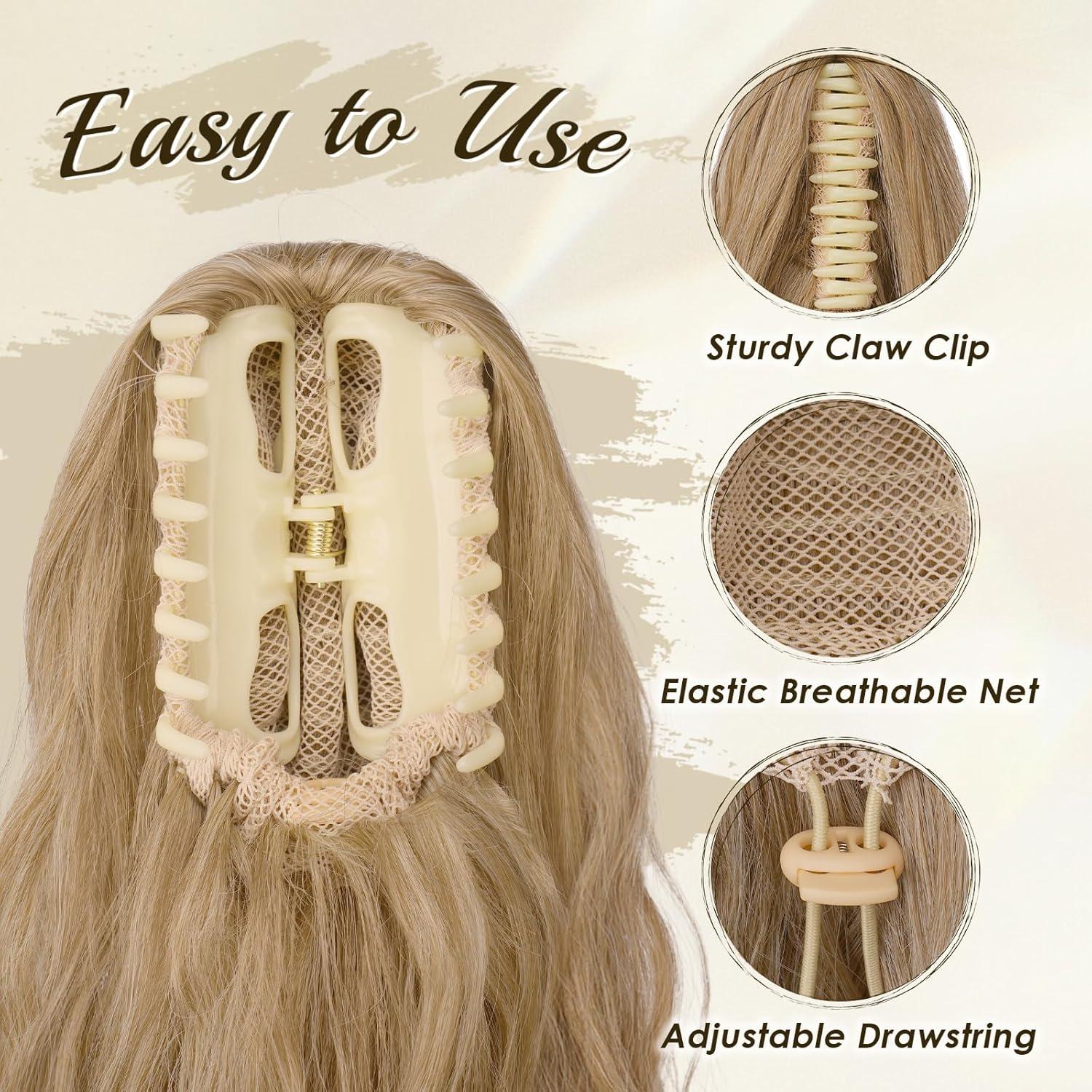 imageFESHFEN Ponytail Extensions Long Claw Clip in Ponytail Hairpiece Synthetic Pony Tails Hair Piece Natural Wavy Hairpieces for Women 20 inch Dirty Blonde27613A Mixed Blonde