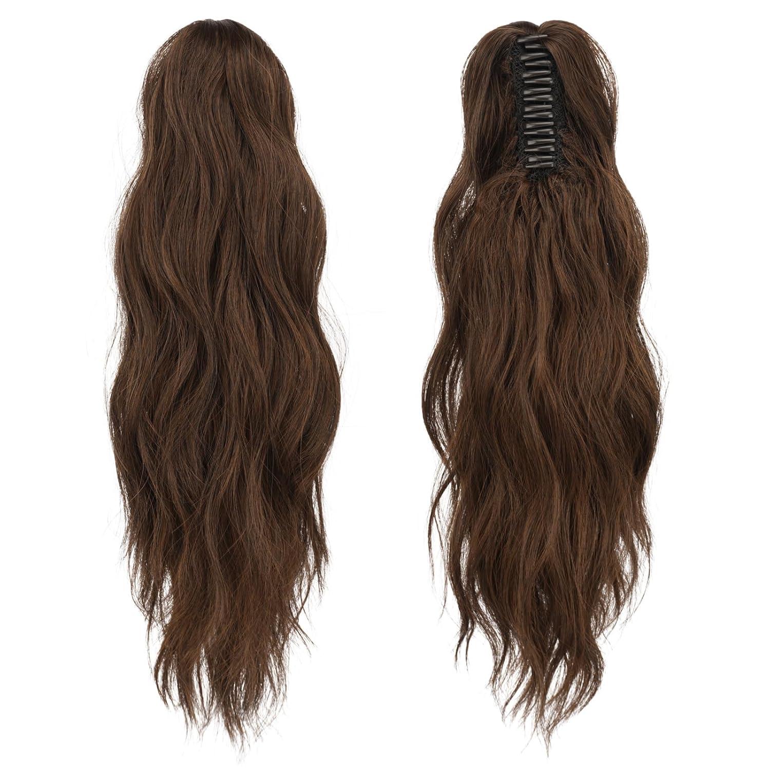 imageFESHFEN Ponytail Extensions Long Claw Clip in Ponytail Hairpiece Synthetic Pony Tails Hair Piece Natural Wavy Hairpieces for Women 20 inch Dirty BlondeBrown Light Auburn Mixed