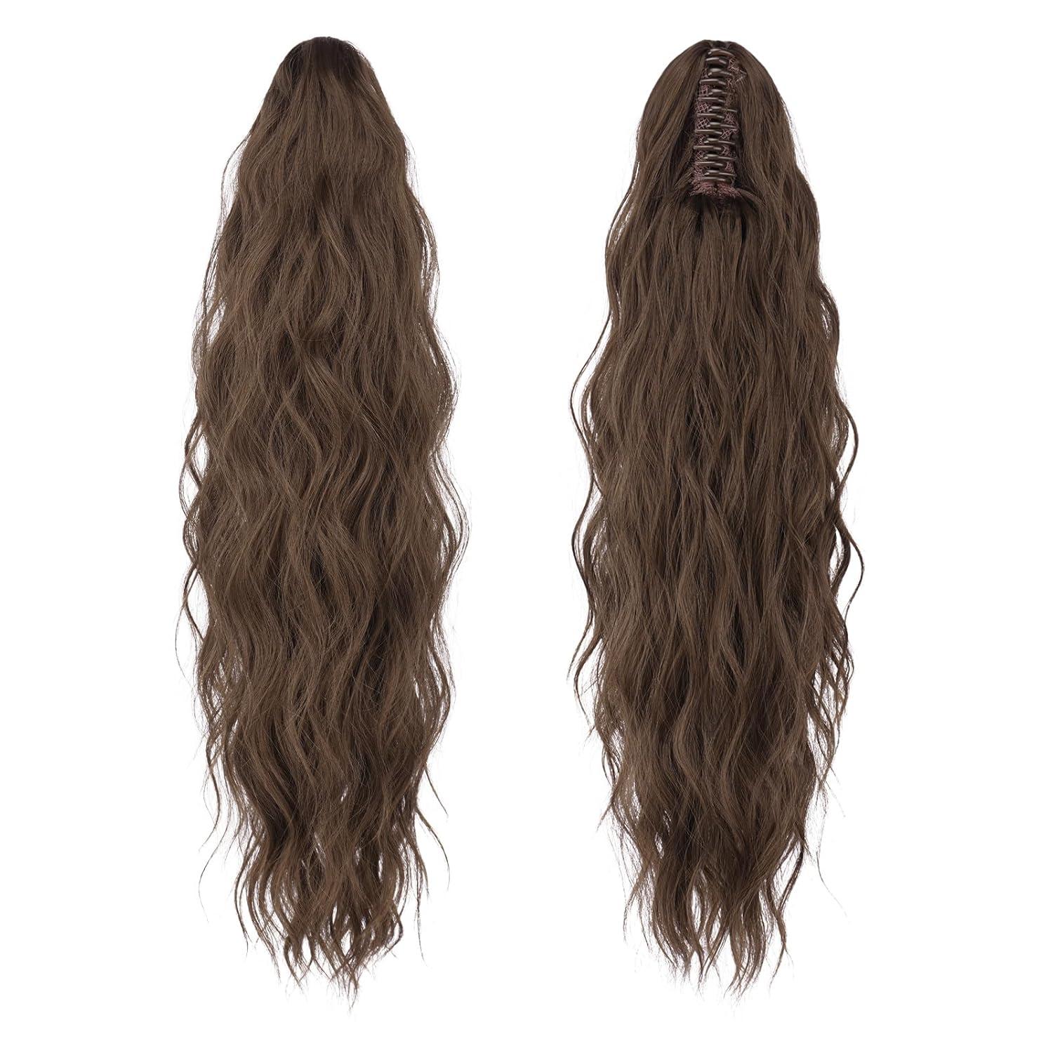 imageFESHFEN Ponytail Extensions Long Claw Clip in Ponytail Hairpiece Synthetic Pony Tails Hair Piece Natural Wavy Hairpieces for Women 20 inch Dirty Blonde810 Chestnut Brown
