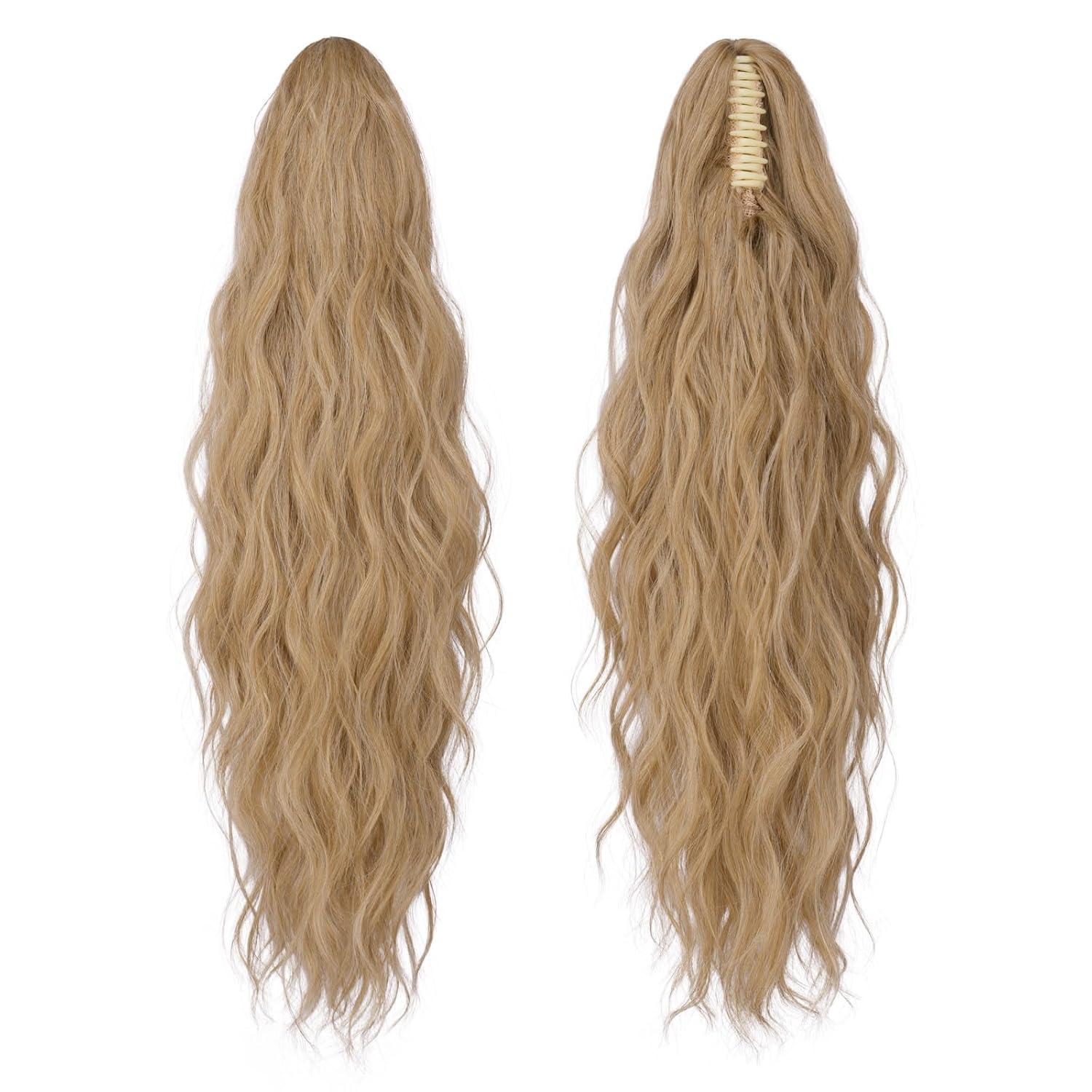 imageFESHFEN Ponytail Extensions Long Claw Clip in Ponytail Hairpiece Synthetic Pony Tails Hair Piece Natural Wavy Hairpieces for Women 20 inch Dirty Blonde27613A Mixed Blonde