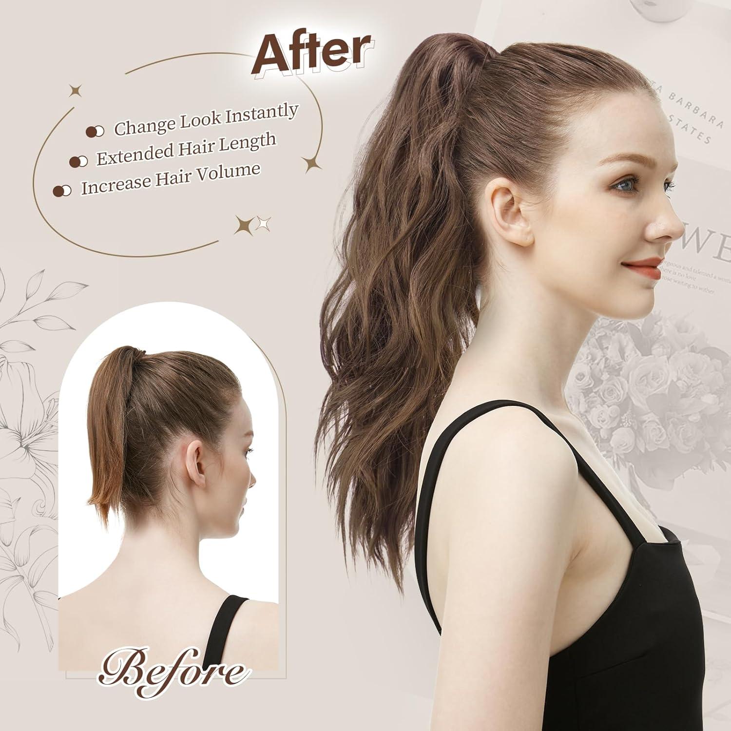 imageFESHFEN Ponytail Extensions Long Claw Clip in Ponytail Hairpiece Synthetic Pony Tails Hair Piece Natural Wavy Hairpieces for Women 20 inch Dirty BlondeHoney Blonde Mixed Light Brown