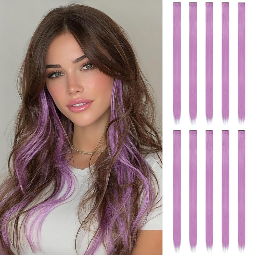 imageFESHFEN Clip in Hair Tinsel 12 PCS Skyblue Clip ins Glitter Tinsel Hair Extensions Sparkle Fairy Dazzle Blue Colorful Accessories Kit for Women 20 Inchlavender 12PCS