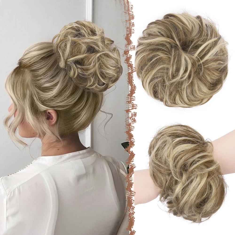 imageFESHFEN Large Messy Bun Hair Piece  Wavy Synthetic Chignon Scrunchies Elastic Ponytail Hair Extensions Thick Hairpieces for Women Brunette Brown 194oz8660H10 Brunette  Blonde