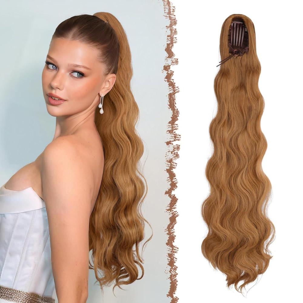 imageFESHFEN Long Drawstring Ponytail Extension 30 Inch Wavy Curly Comb Clip in Ponytail Hair Extensions Synthetic Pony Tails Clip on Hairpieces for Women Strawberry Blonde3344B Strawberry Blonde