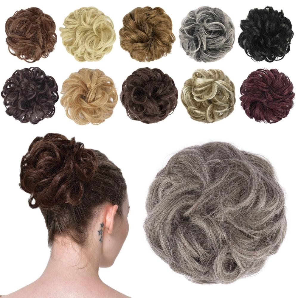 imageFESHFEN Messy Bun Hair Piece Wavy Synthetic Chignon Scrunchies for Instant Volume Elastic Bun Ponytail Hair Extensions Thick Hairpieces for Women Black Gray and White Tips 150 oz6A88A02D Salt and Pepper