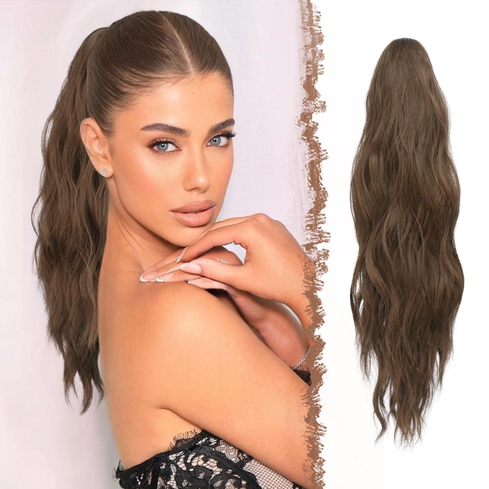 imageFESHFEN Ponytail Extensions Long Claw Clip in Ponytail Hairpiece Synthetic Pony Tails Hair Piece Natural Wavy Hairpieces for Women 20 inch Dirty BlondeGolden Brown