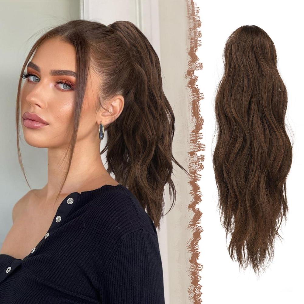 imageFESHFEN Ponytail Extensions Long Claw Clip in Ponytail Hairpiece Synthetic Pony Tails Hair Piece Natural Wavy Hairpieces for Women 20 inch Dirty BlondeBrown Light Auburn Mixed
