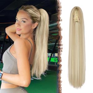 FESHFEN Claw Ponytail Extensions – Long Straight Ponytails for Women Hairpieces Synthetic Hair Pony Tails Extension Clip in Hairpiece, 25 inch Dirty Blonde(Dirty Blonde)