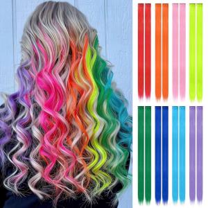 FESHFEN Clip in Hair Tinsel – 12 PCS Skyblue Clip ins Glitter Tinsel Hair Extensions Sparkle Fairy Dazzle Blue Colorful Accessories Kit for Women 20 Inch(8 Colors 16 PCS)