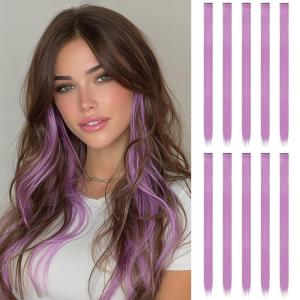 FESHFEN Clip in Hair Tinsel – 12 PCS Skyblue Clip ins Glitter Tinsel Hair Extensions Sparkle Fairy Dazzle Blue Colorful Accessories Kit for Women 20 Inch(lavender 12PCS)