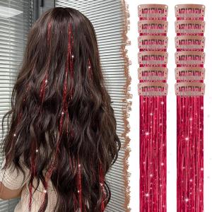 FESHFEN Clip in Hair Tinsel – 12 PCS Skyblue Clip ins Glitter Tinsel Hair Extensions Sparkle Fairy Dazzle Blue Colorful Accessories Kit for Women 20 Inch(Red 12 PCS)