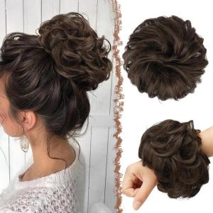 FESHFEN Large Messy Bun Hair Piece – Wavy Synthetic Chignon Scrunchies Elastic Ponytail Hair Extensions Thick Hairpieces for Women, Brunette Brown 1.94oz(2/30# Dark Brown & Light Auburn Mixed)