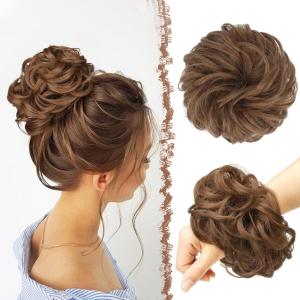 FESHFEN Large Messy Bun Hair Piece – Wavy Synthetic Chignon Scrunchies Elastic Ponytail Hair Extensions Thick Hairpieces for Women, Brunette Brown 1.94oz(12# Medium Auburn)