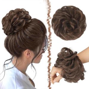 FESHFEN Large Messy Bun Hair Piece – Wavy Synthetic Chignon Scrunchies Elastic Ponytail Hair Extensions Thick Hairpieces for Women, Brunette Brown 1.94oz(4/30# Brunette Brown)