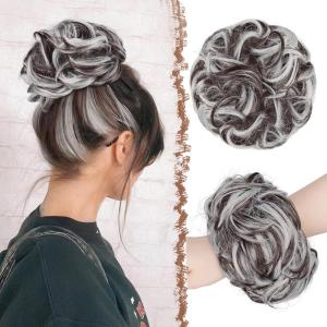 FESHFEN Large Messy Bun Hair Piece – Wavy Synthetic Chignon Scrunchies Elastic Ponytail Hair Extensions Thick Hairpieces for Women, Brunette Brown 1.94oz(10H1001B# Brown Gray Mix)