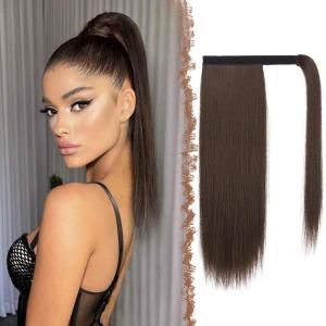 FESHFEN Ponytail Extensions – 24 Inch Long Straight Wrap Around Synthetic Medium Brown Ponytails Hair Piece Pony Tail Hair Extensions Hairpieces for Women(Light Brown)