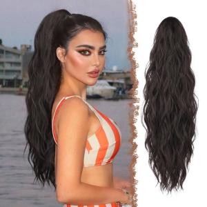 FESHFEN Ponytail Extensions, Long Claw Clip in Ponytail Hairpiece Synthetic Pony Tails Hair Piece Natural Wavy Hairpieces for Women, 20 inch Dirty Blonde(4# Black Brown)