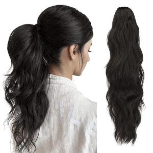 FESHFEN Ponytail Extensions, Long Claw Clip in Ponytail Hairpiece Synthetic Pony Tails Hair Piece Natural Wavy Hairpieces for Women, 20 inch Dirty Blonde(Natural Black)