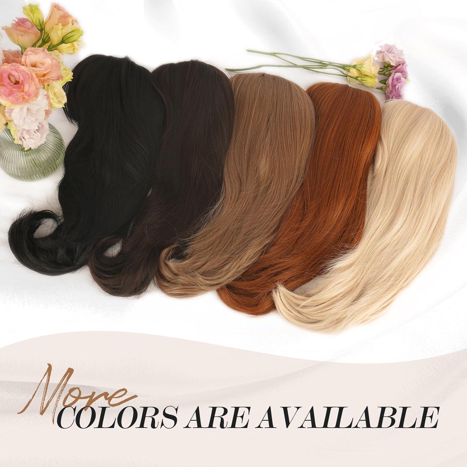 imageFESHFEN Lace Front Hairline Wigs with Bangs Synthetic Natural Looking Long Layered Straight Hair Wig for Women Daily Party Costume 18 inch Ombre Mixed BlondeLight Blonde
