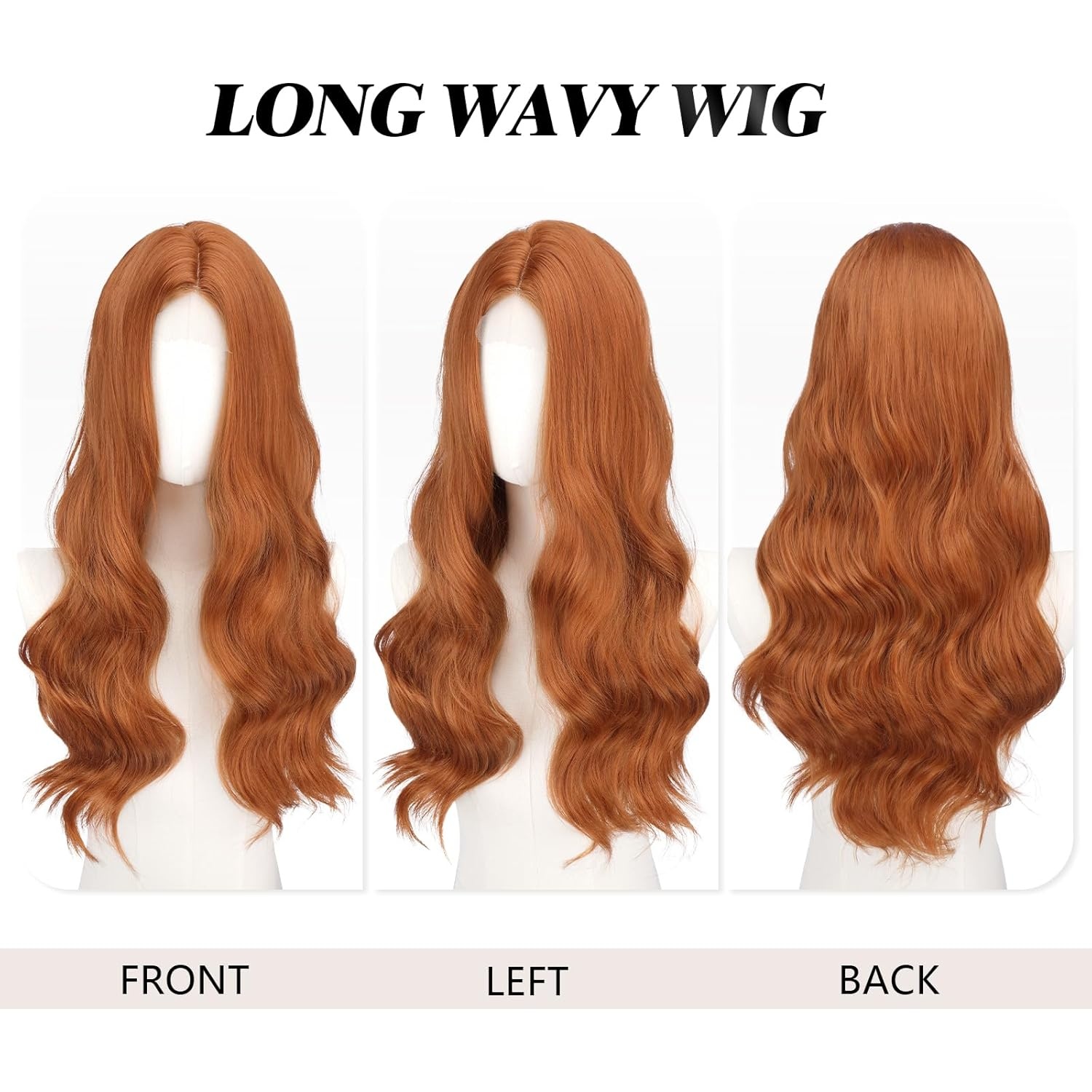 imageFESHFEN Long Wigs for Women 24 inch Ombre Pink Lace Front Hairline Middle Parting Synthetic Wavy Wig for Daily PartyAuburn Red