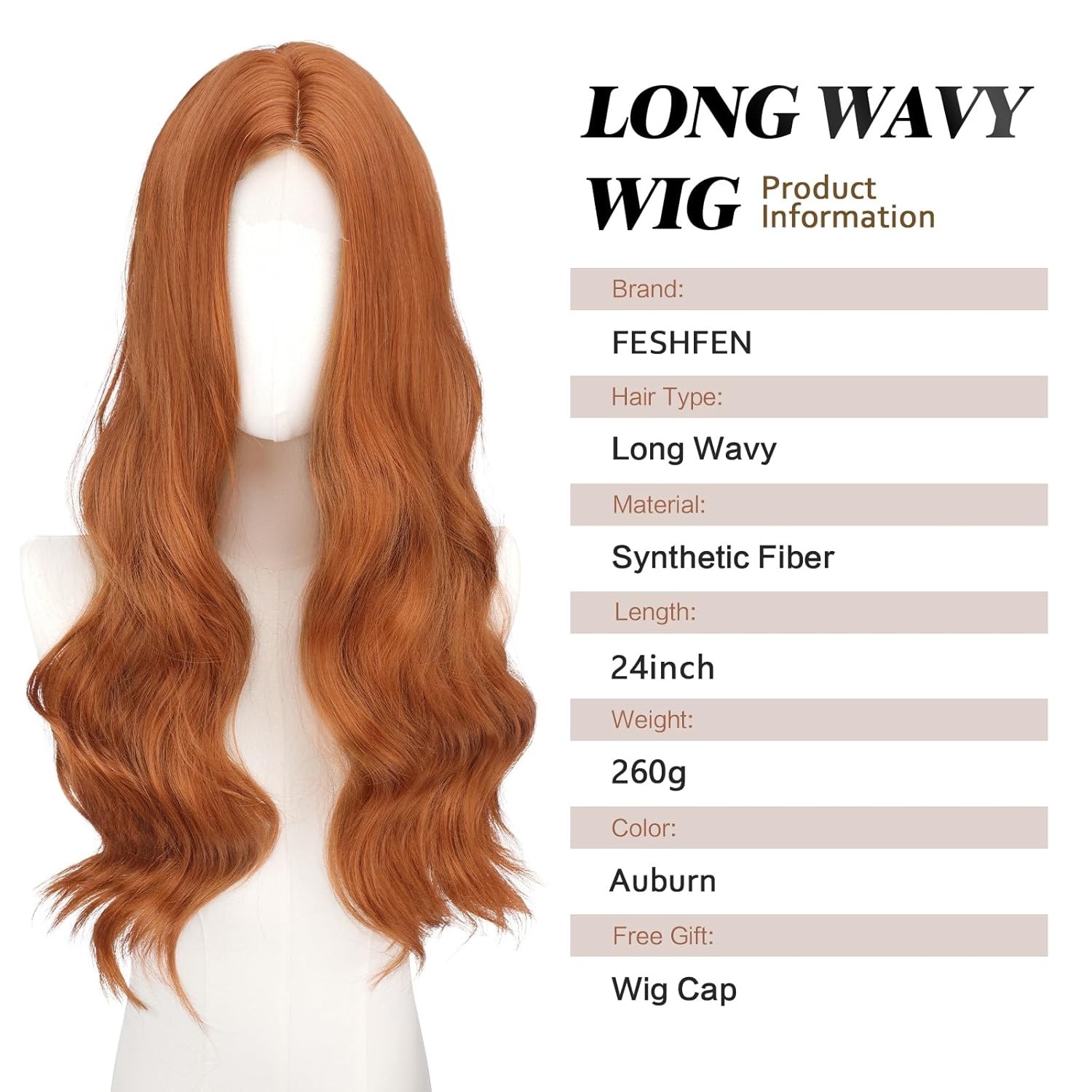 imageFESHFEN Long Wigs for Women 24 inch Ombre Pink Lace Front Hairline Middle Parting Synthetic Wavy Wig for Daily PartyAuburn Red