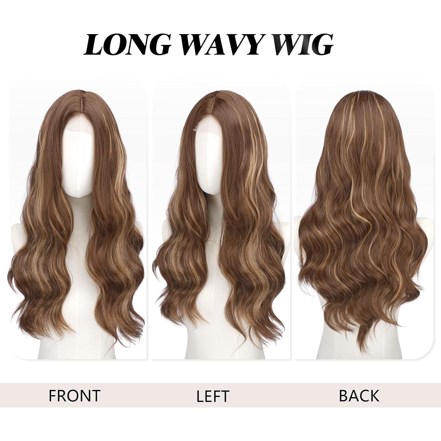 imageFESHFEN Long Wigs for Women 24 inch Ombre Pink Lace Front Hairline Middle Parting Synthetic Wavy Wig for Daily PartyHoney Blonde Mixed Light Brown