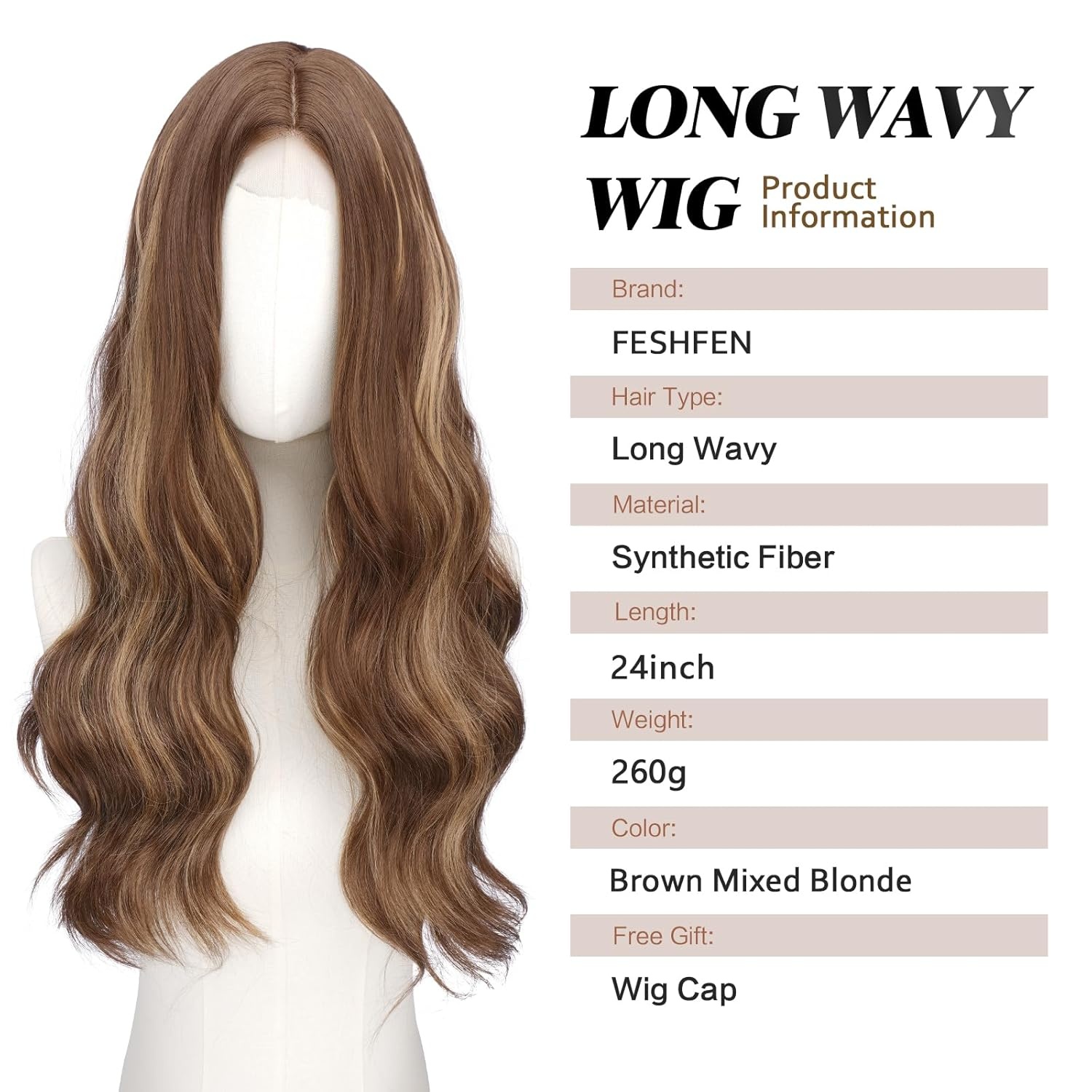 imageFESHFEN Long Wigs for Women 24 inch Ombre Pink Lace Front Hairline Middle Parting Synthetic Wavy Wig for Daily PartyHoney Blonde Mixed Light Brown