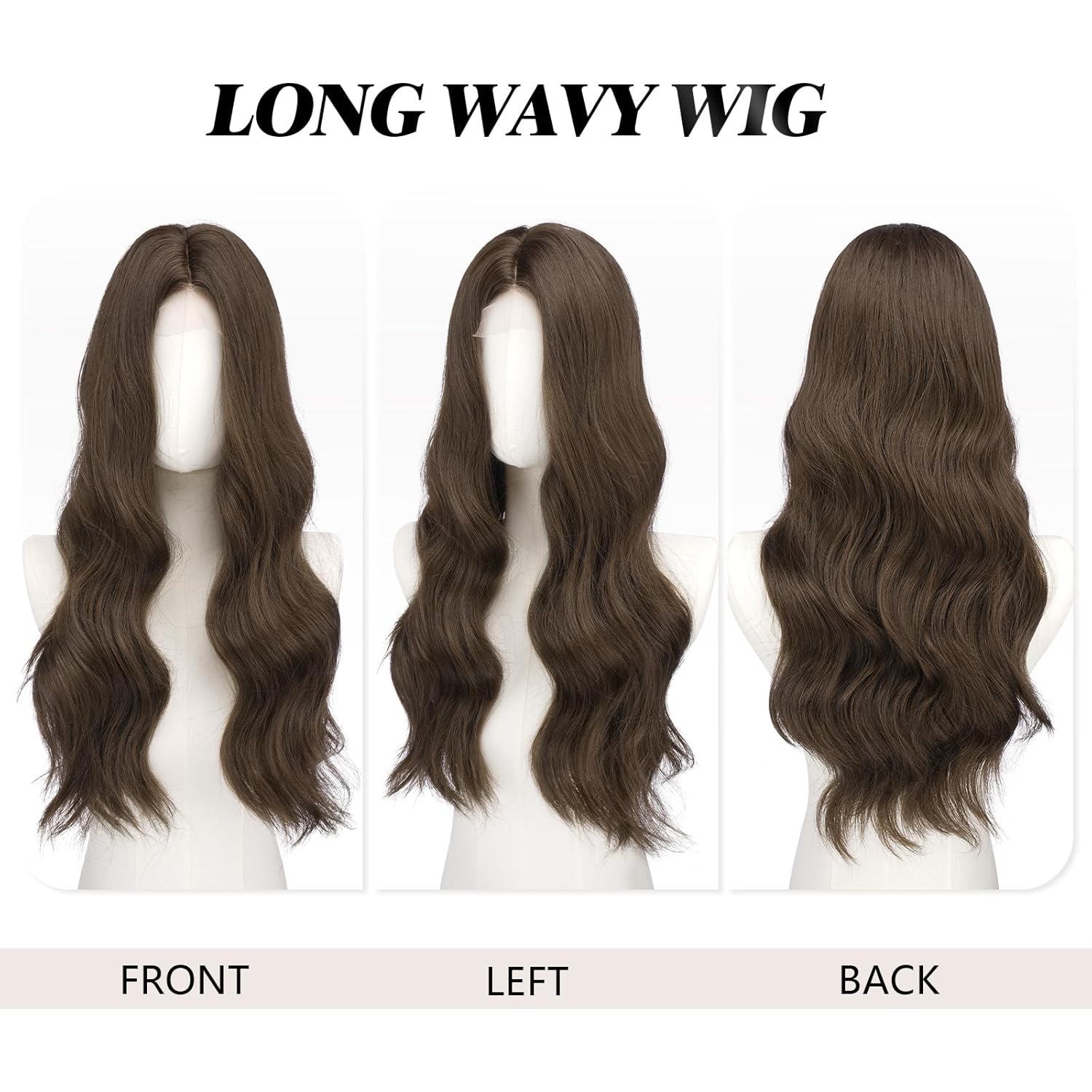 imageFESHFEN Long Wigs for Women 24 inch Ombre Pink Lace Front Hairline Middle Parting Synthetic Wavy Wig for Daily PartyMedium Brown