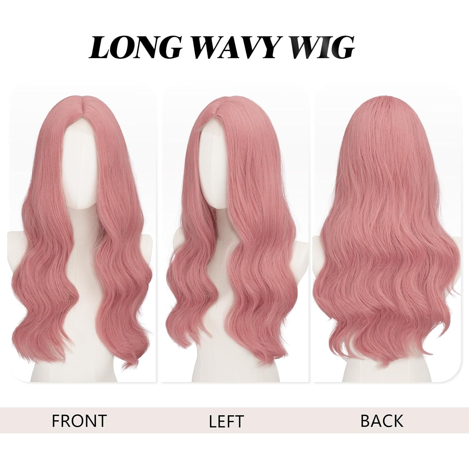 imageFESHFEN Long Wigs for Women 24 inch Ombre Pink Lace Front Hairline Middle Parting Synthetic Wavy Wig for Daily PartyPink