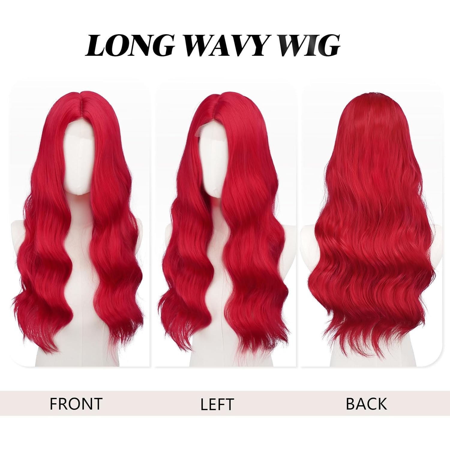 imageFESHFEN Long Wigs for Women 24 inch Ombre Pink Lace Front Hairline Middle Parting Synthetic Wavy Wig for Daily PartyRed