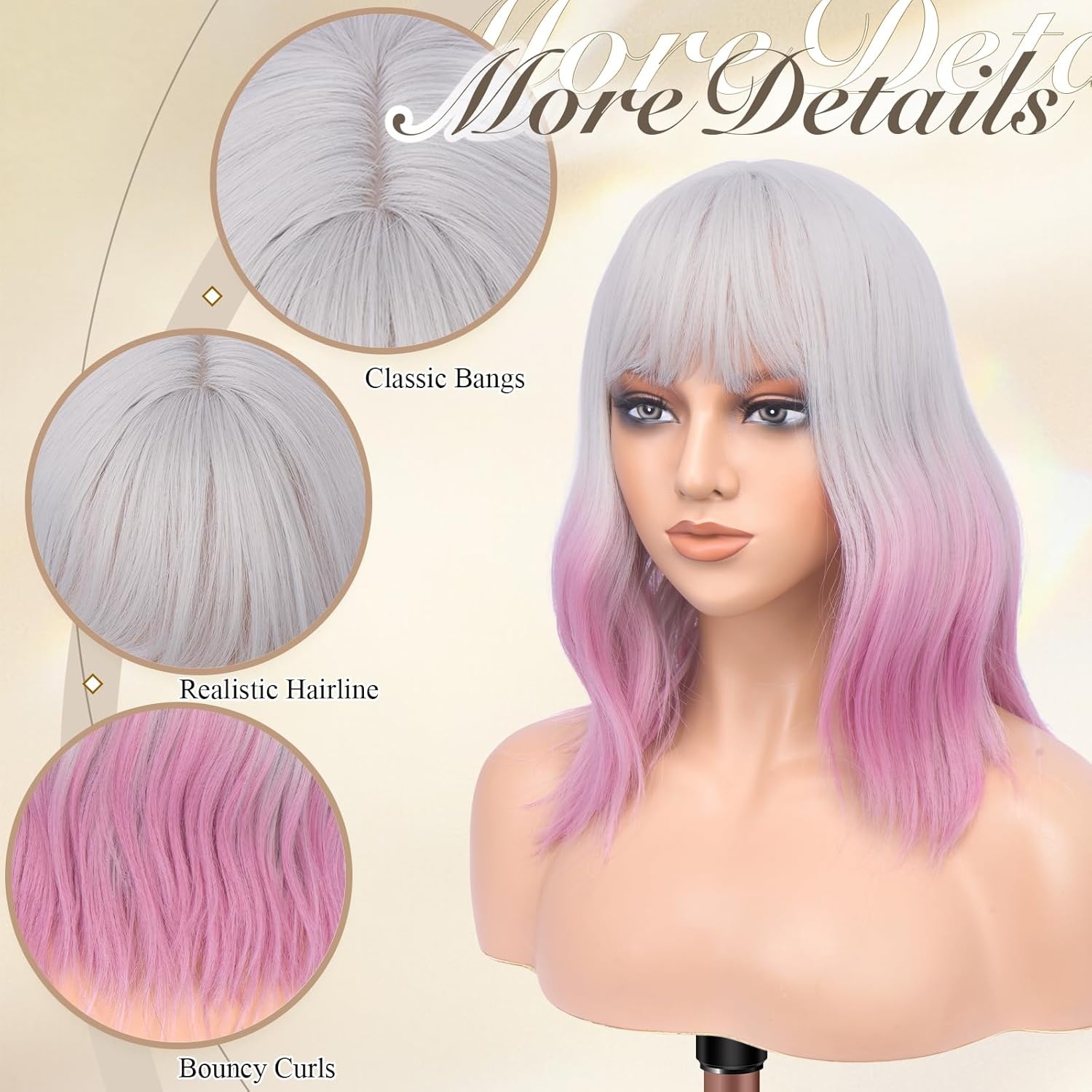imageFESHFEN Shoulder Length Wigs with Bangs Natural Looking Wavy Medium Length Synthetic Hair Bob Wig for Women Daily Party Use 14 inch Copper RedOmbre Light Purple